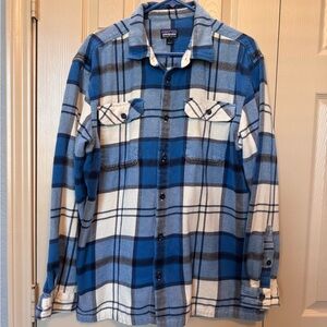 Patagonia Flannel Shirt Organic Cotton Blue Plaid Women's Large Hiking Outdoors